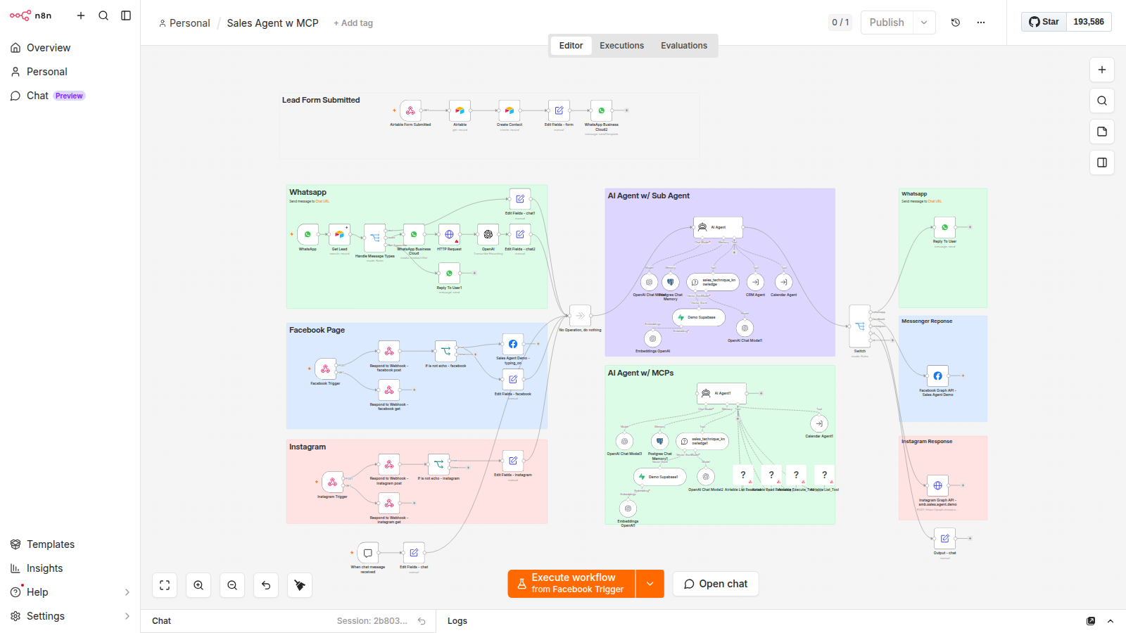 Voice sales agent workflow canvas