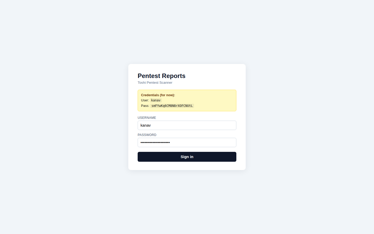 Secure login screen for pentest dashboard
