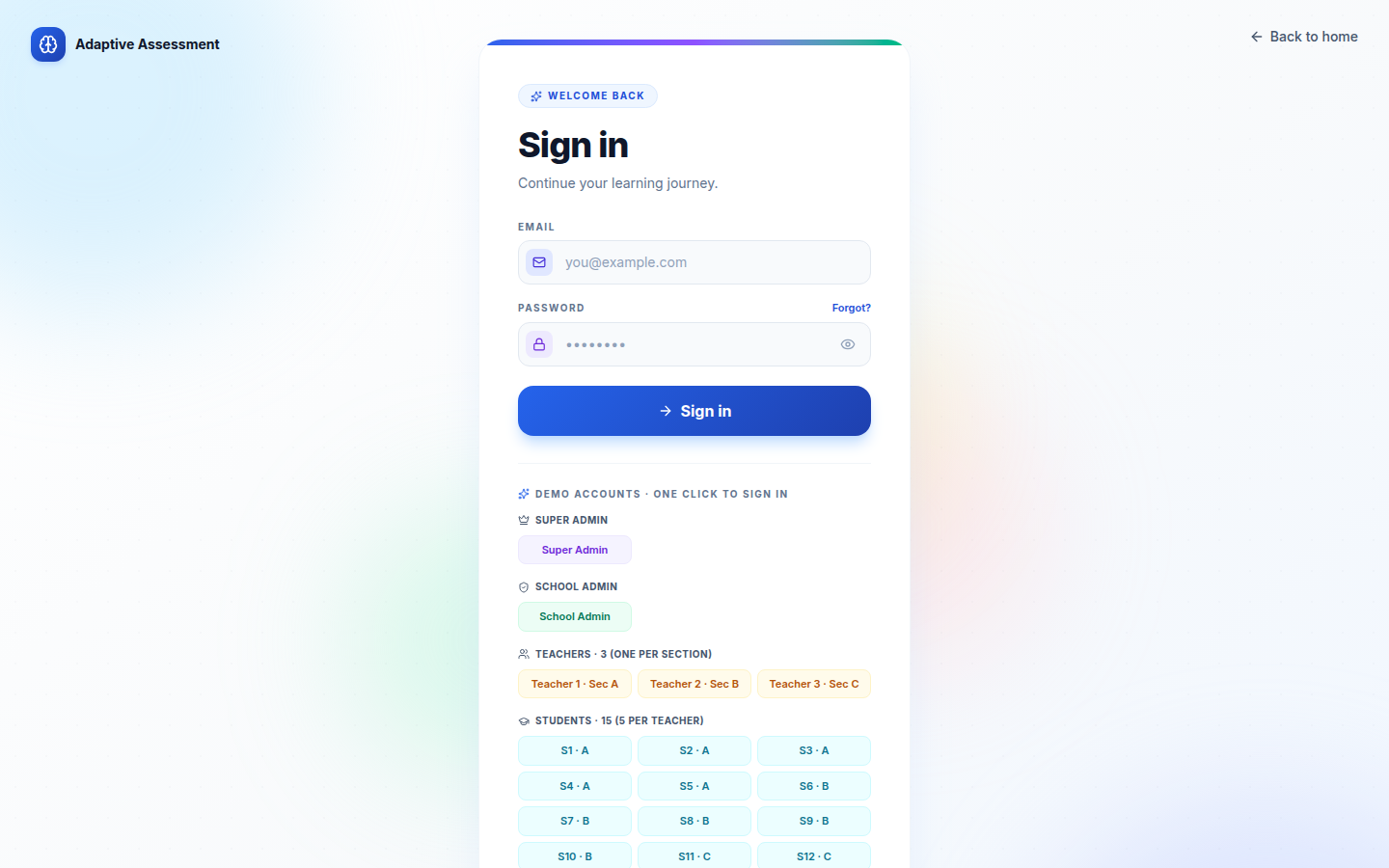 Login with demo accounts