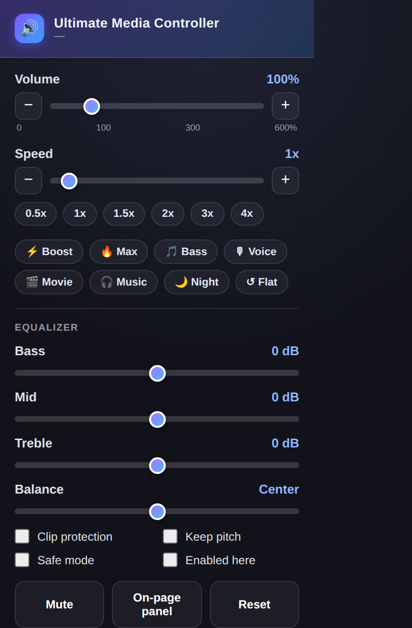 Ultimate Media Controller popup